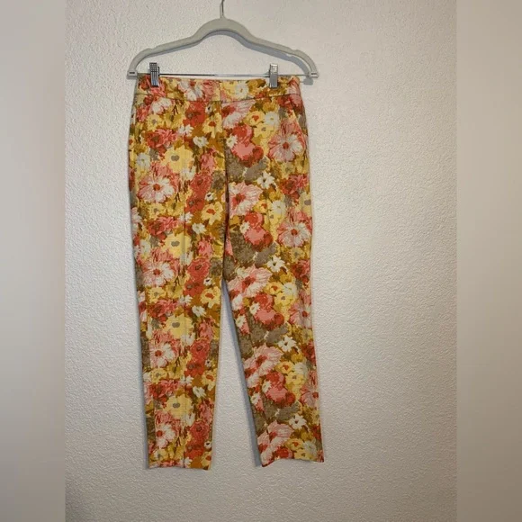 Talbots Signature Size 2 Red Orange Pink Floral  Ankle Dress Pants Slacks - Picture 2 of 8